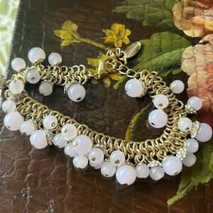 Ann Taylor Women's Metallic Gold Pink Bobble Rhinestone Accents 7.5-9” Bracelet
